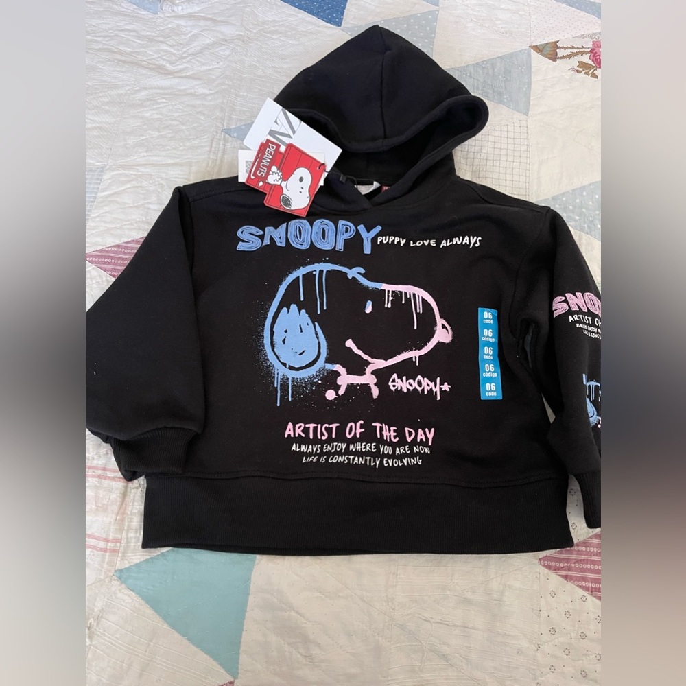New Zara Snoopy peanuts black hoodie kids 6